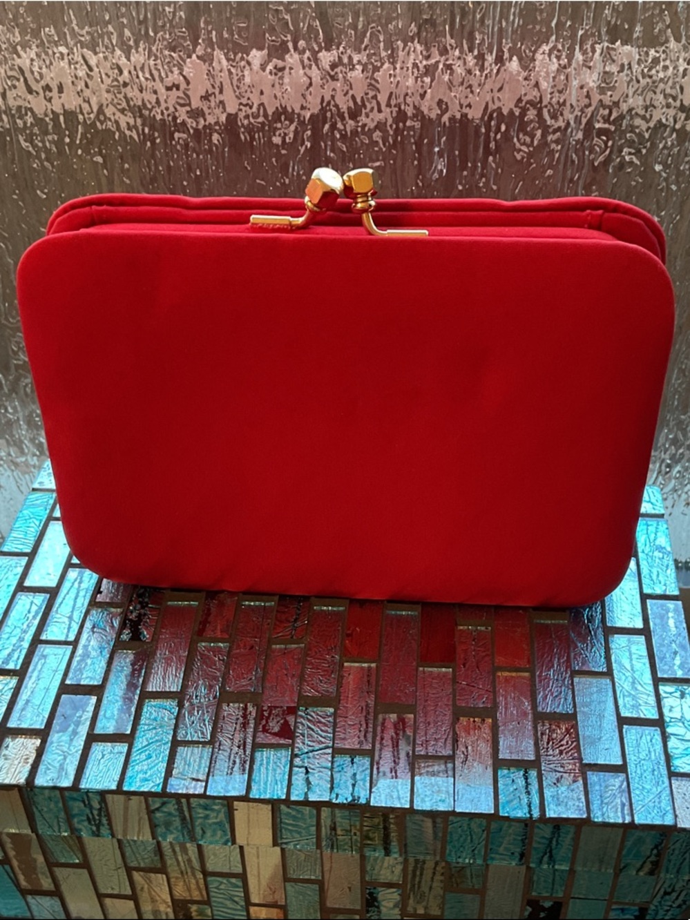 Red Velvet Frame Clutch - Women's Evening Bag